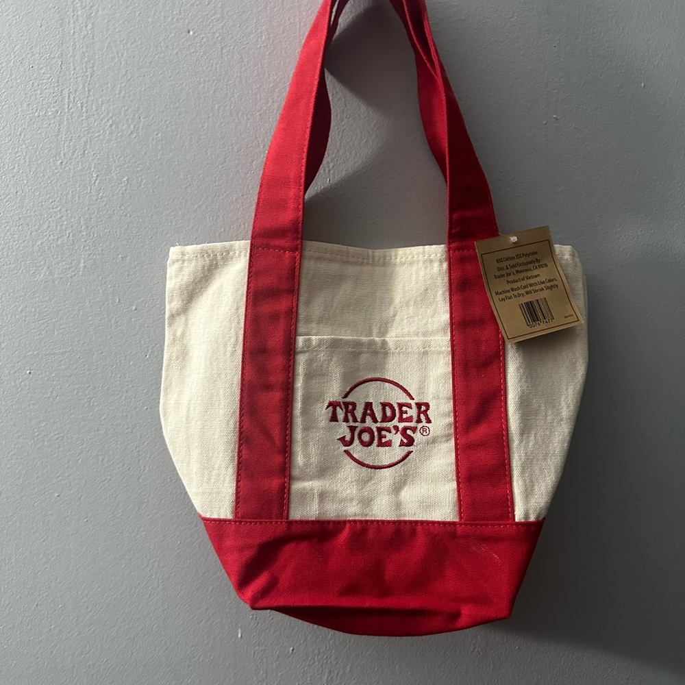 Trader Joe's Red and Cream Mini Tote Bag
